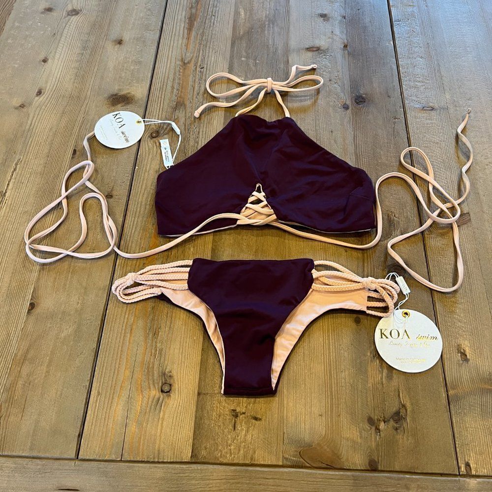 KOA Plum Bare Reversible Bikini top and bottoms Size Small NWT